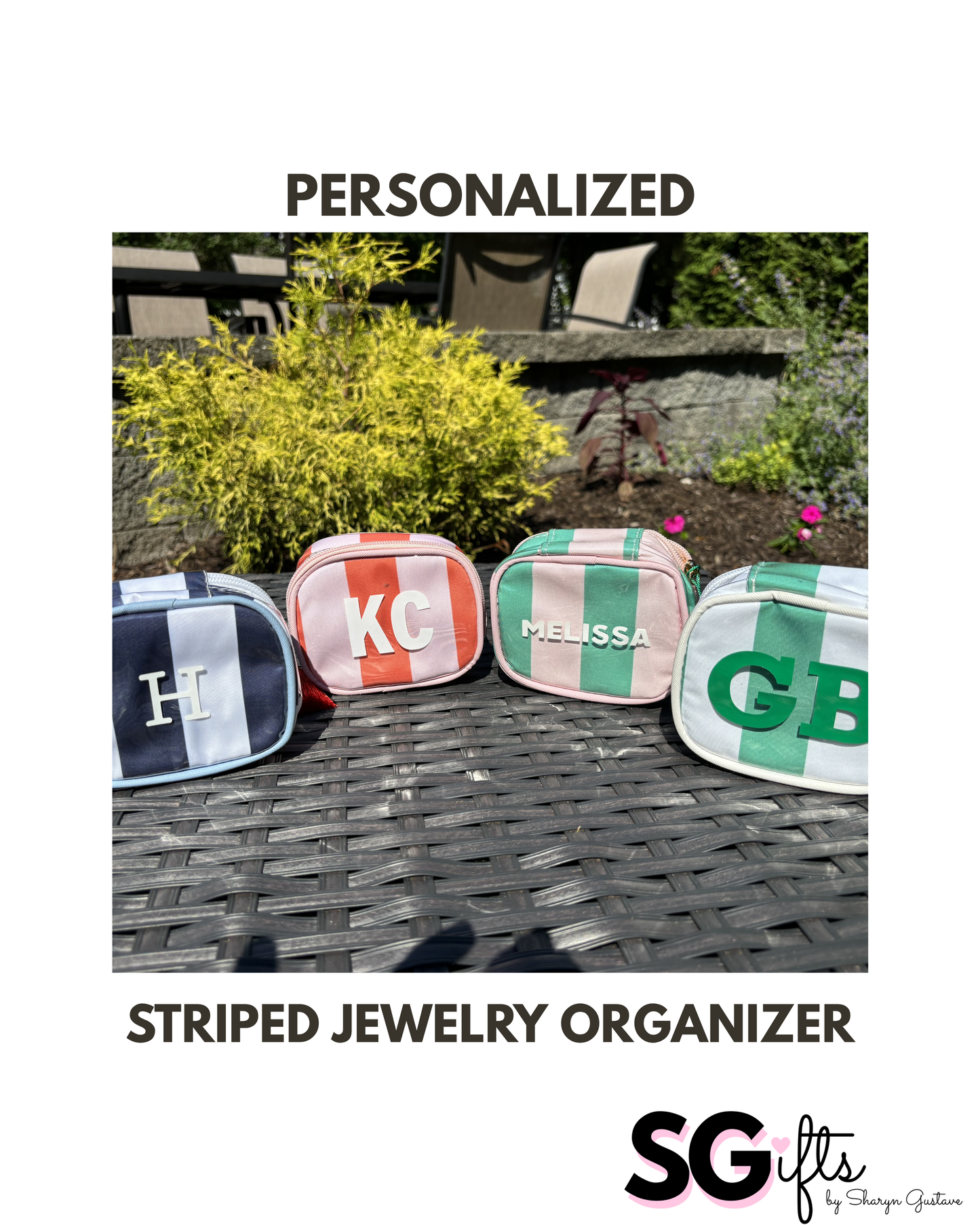 Personalized coated travel jewelry bag with tassel closure- 4 colors available