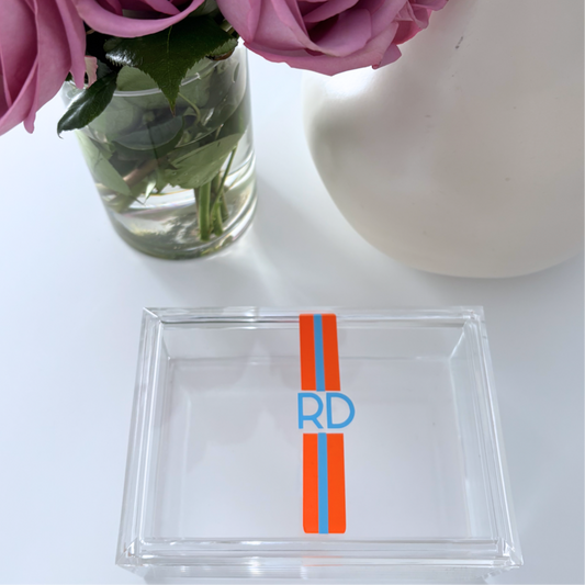 Personalized 4" x 6" clear acrylic catchall jewelry box with removable top