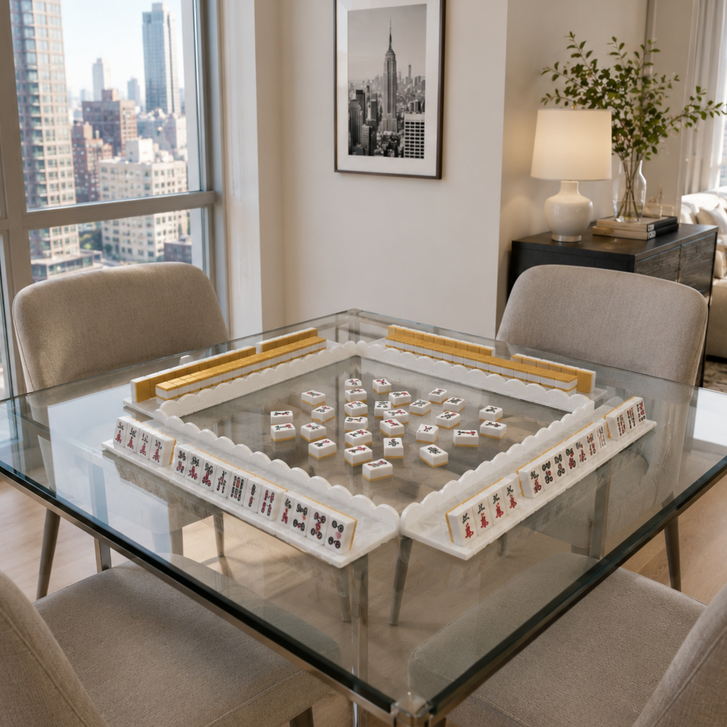 pearl white thick acrylic 17.5" scalloped edge mahjong racks- set of 4