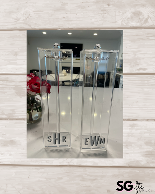 Personalized 12" acrylic necklace holder with monogram