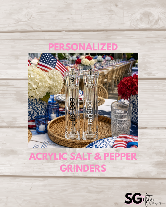 Personalized acrylic 12" salt and pepper shakers-  sold as set