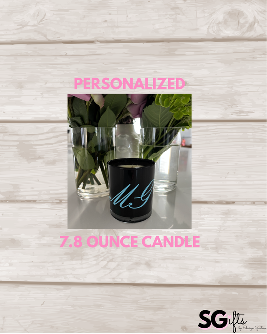 Personalized 7.8 ounce black candle- elegant monogram - bourbon amber