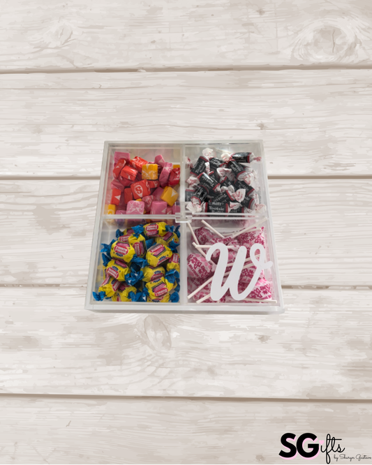 Personalized 4 section clear acrylic serving tray, sold with the candy , sections are removable (Copy)