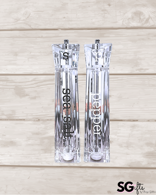 Personalized acrylic 12" salt and pepper shakers-  sold as set