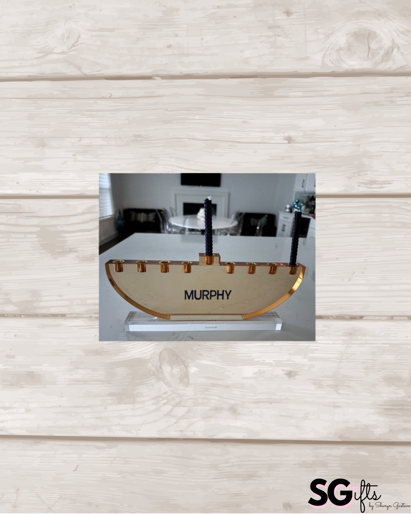 Personalized amber acrylic menorah
