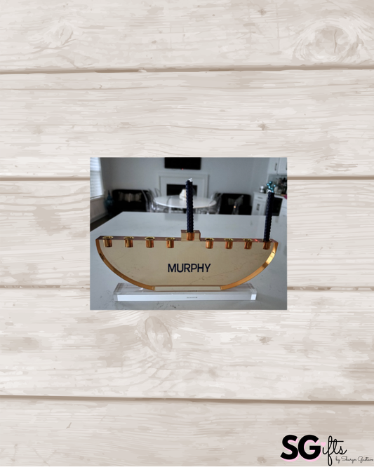 Personalized amber acrylic menorah