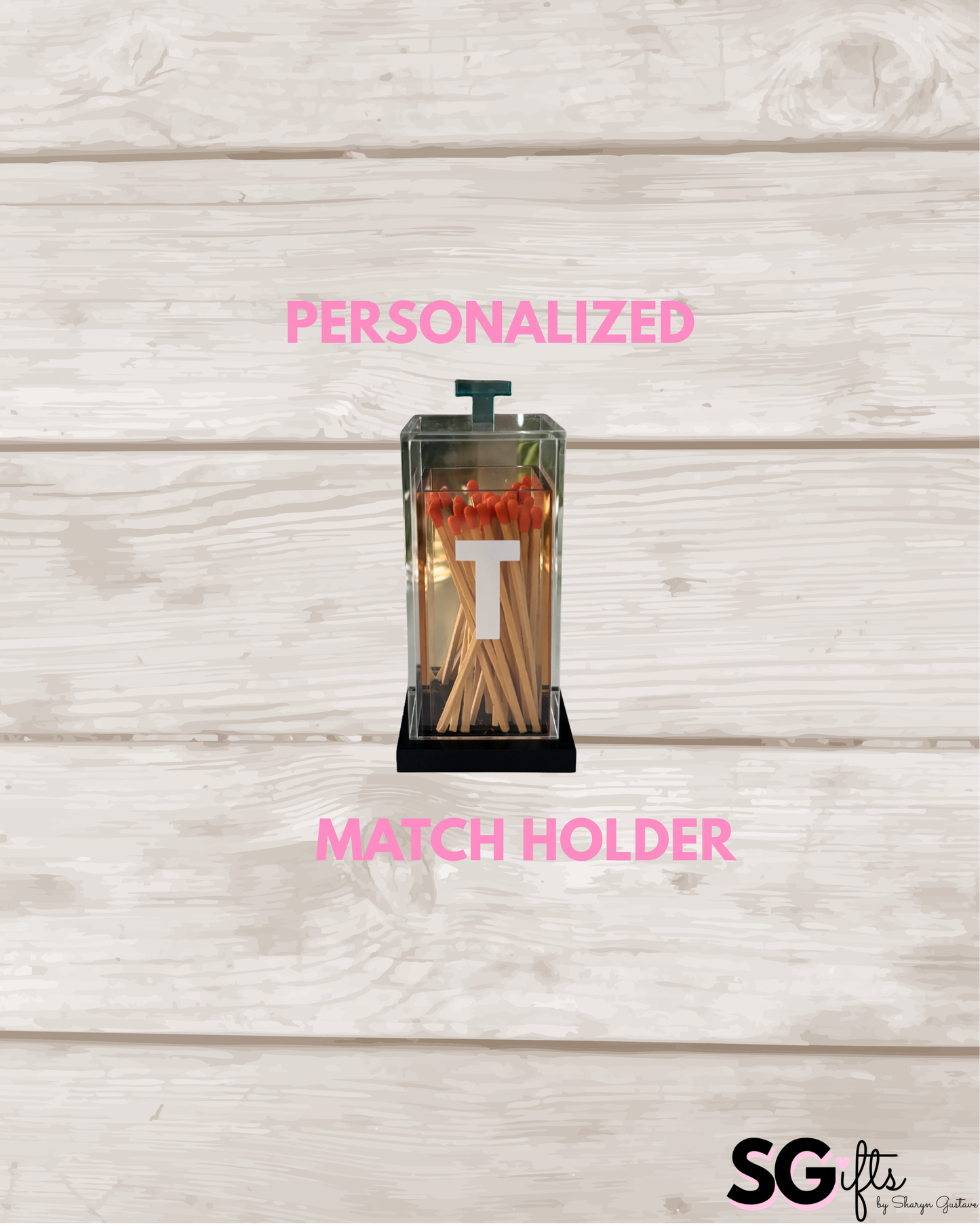 Personalized amber and blue acrylic match holder /hostess gift  (matches not included)