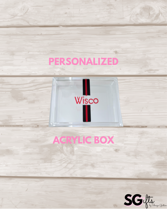 Personalized 4" x 6" clear acrylic catchall jewelry box with removable top
