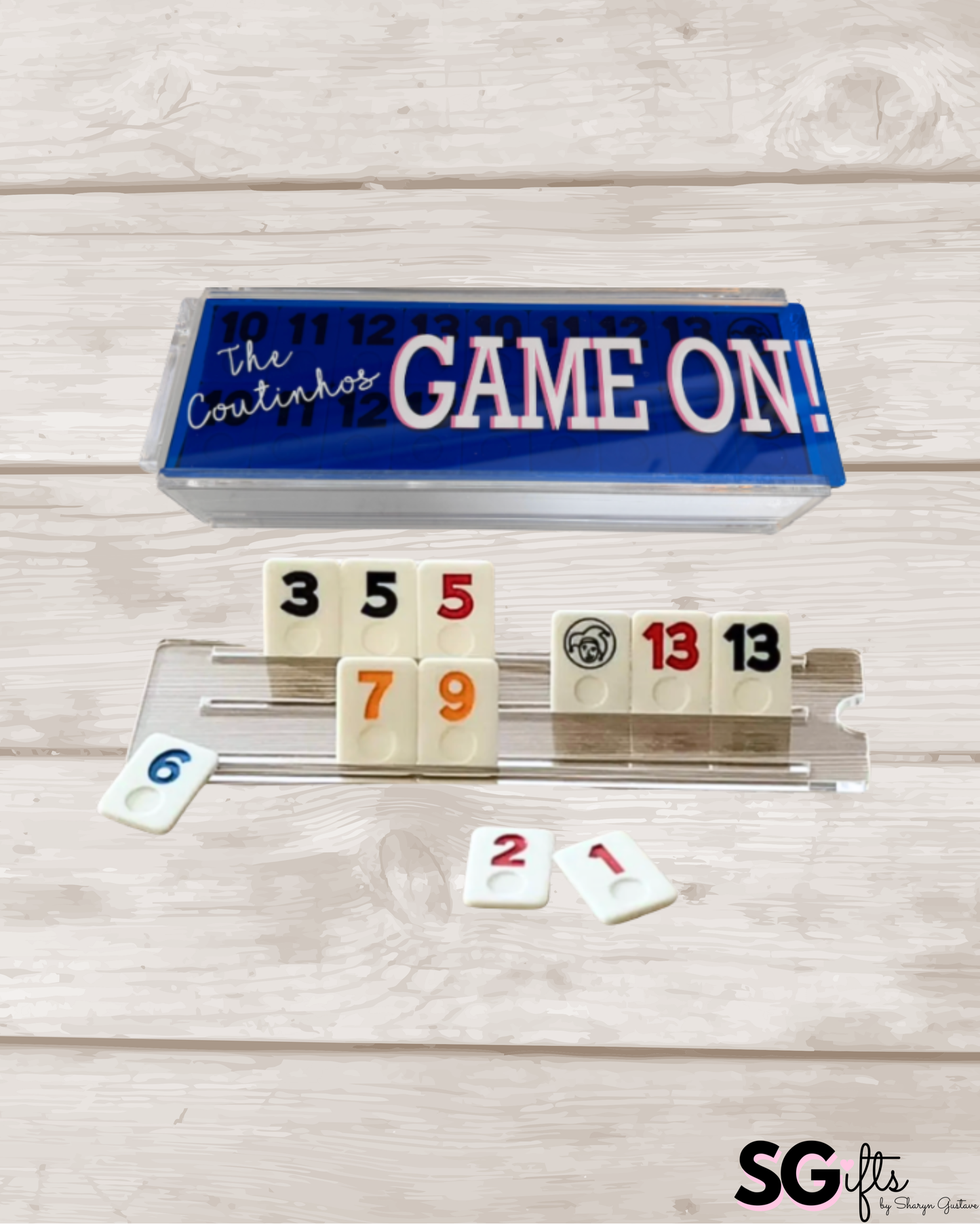 Personalized acrylic rummikub set - transparent blue
