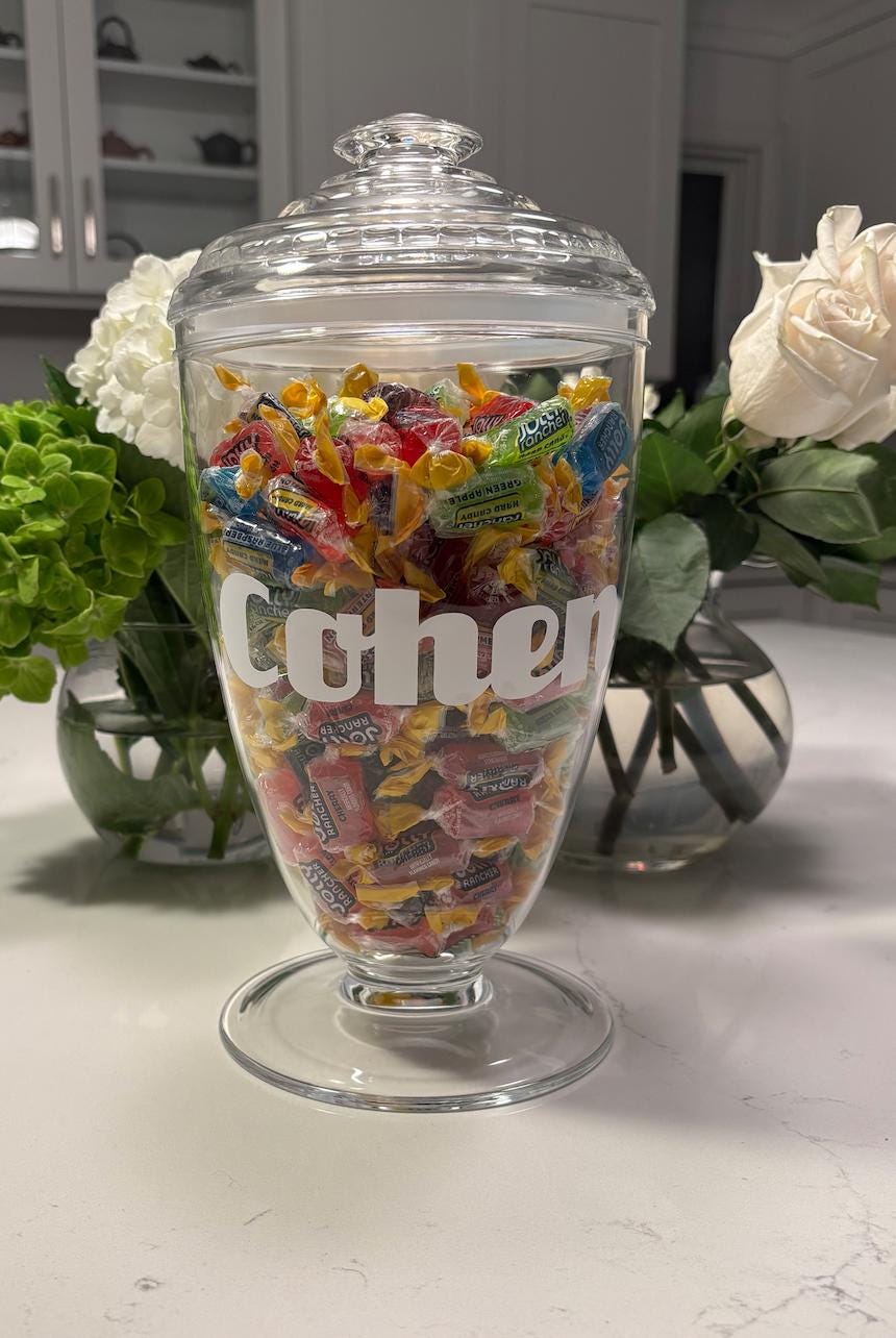 personalized 6" x 12" clear acrylic tall candy jar