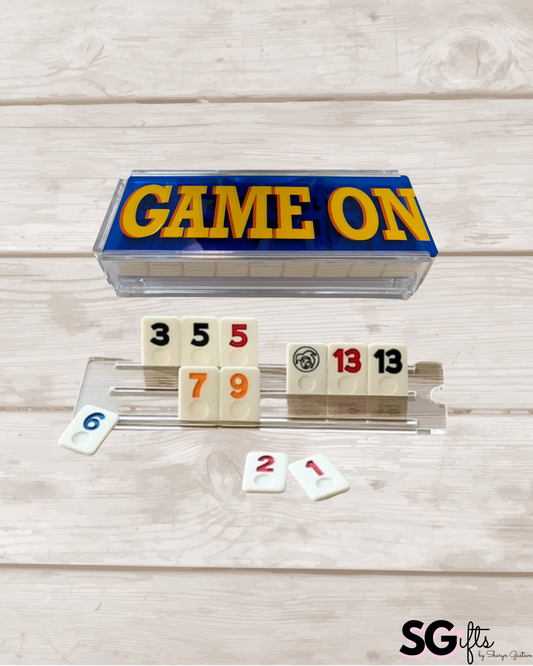 Personalized acrylic rummikub set - transparent blue