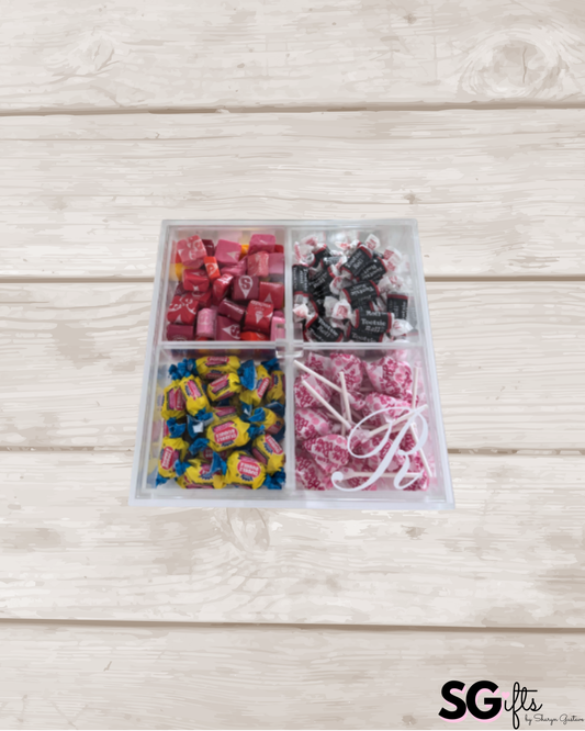 Personalized 4 section clear acrylic serving tray, sold with the candy , sections are removable