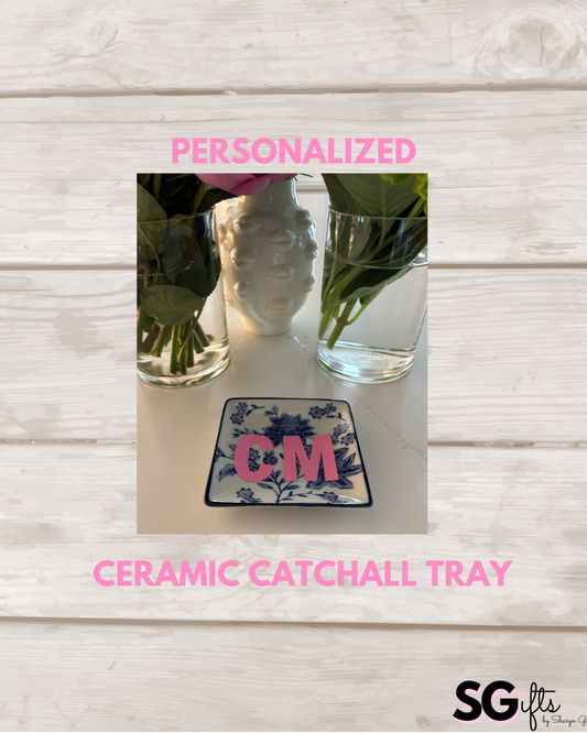 Personalized 4"x 4"  ceramic floral jewelry tray