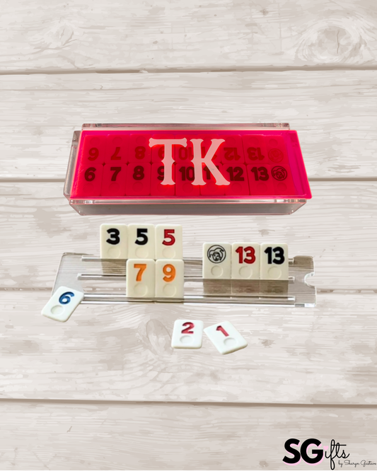 Personalized acrylic rummikub set - transparent pink