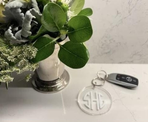 personalized clear acrylic round monogram keychain