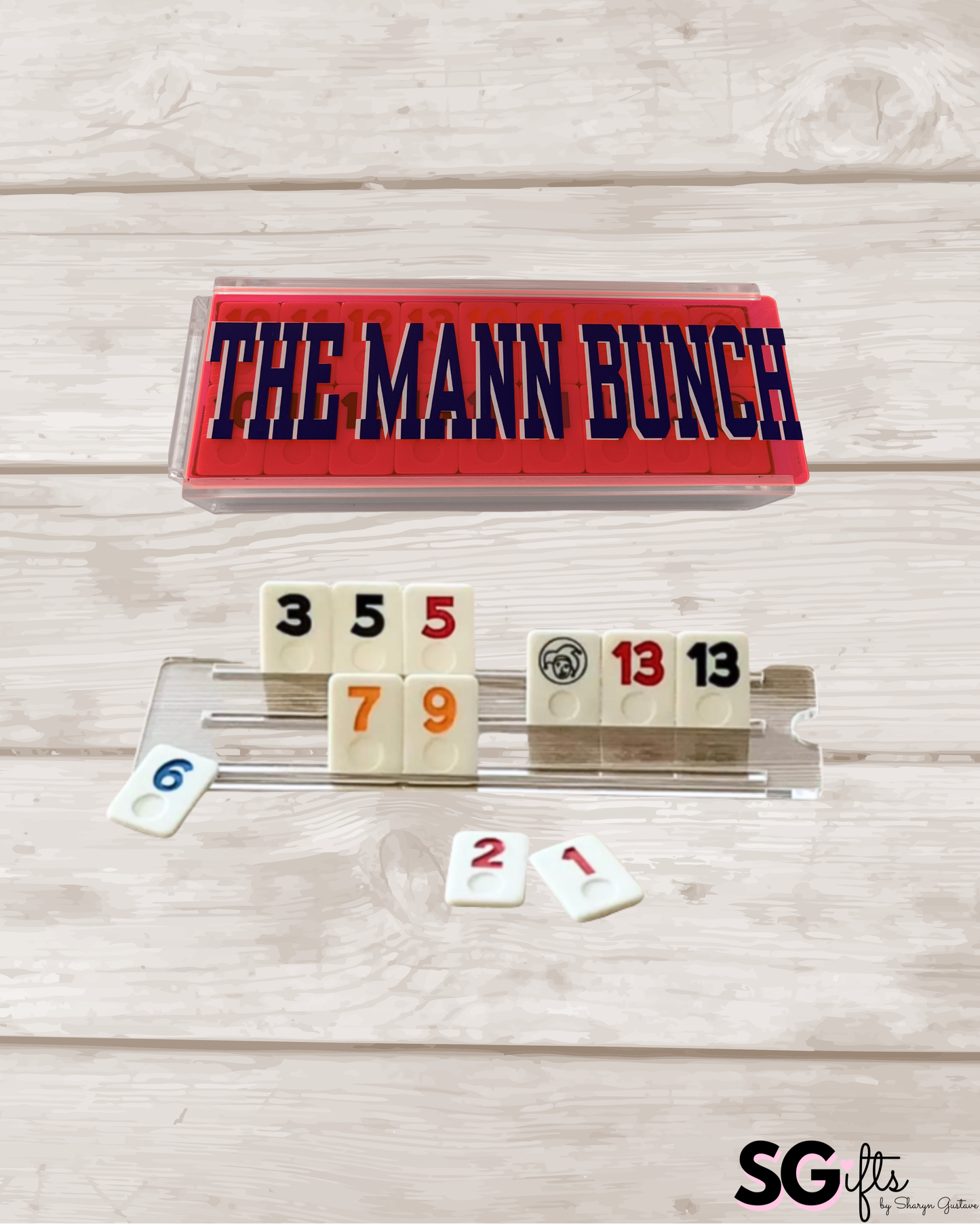 Personalized acrylic rummikub set - transparent hot pink