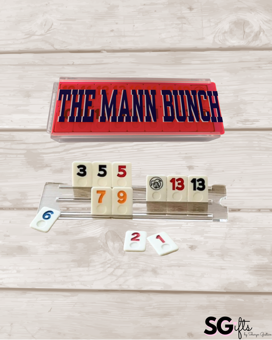 Personalized acrylic rummikub set - transparent hot pink