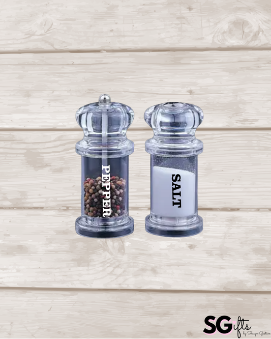 Personalized acrylic 2.3" x 2.3" x 5" salt and pepper shakers- sold as set