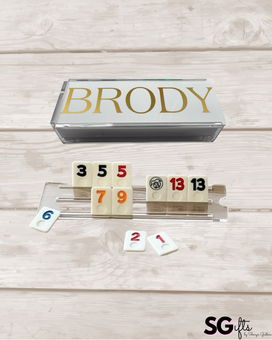 Personalized acrylic rummikub set - opaque white