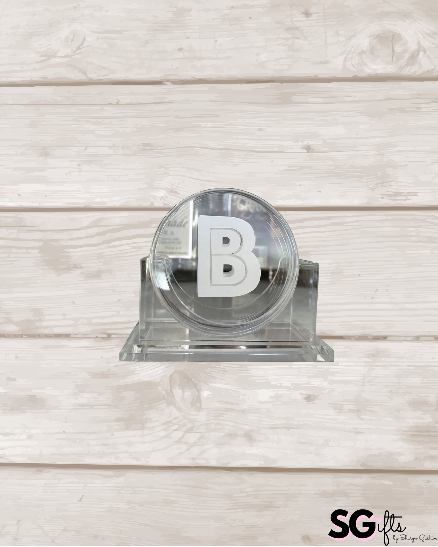 Personalized 4" clear acrylic round one letter coasters - set of 4