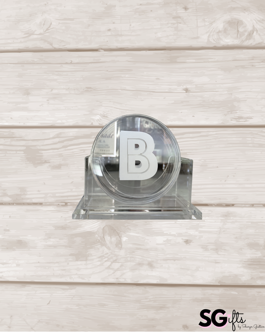 Personalized 4" clear acrylic round one letter coasters - set of 4