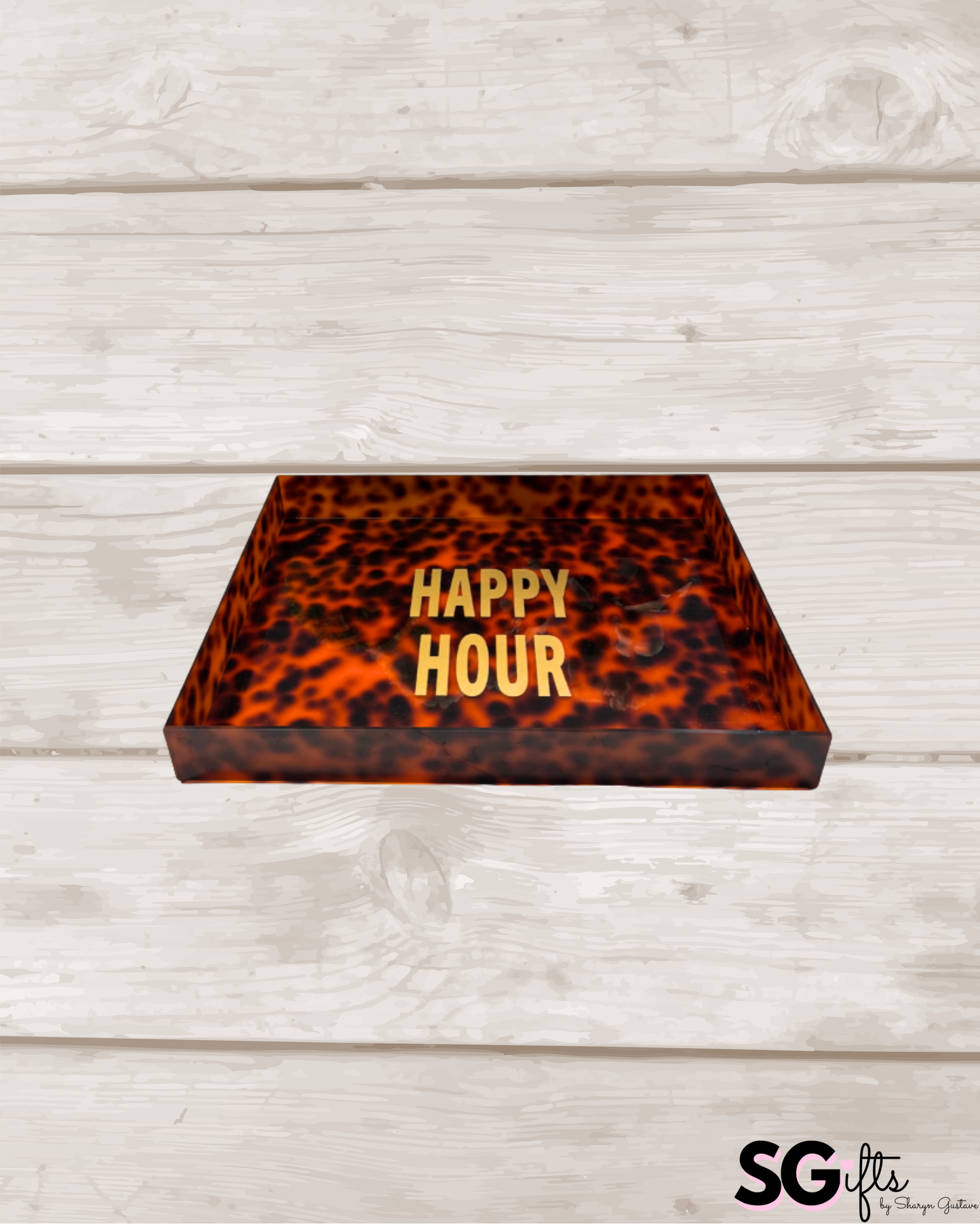Personalized 18” x 12” acrylic tortoise tray - HAPPY HOUR