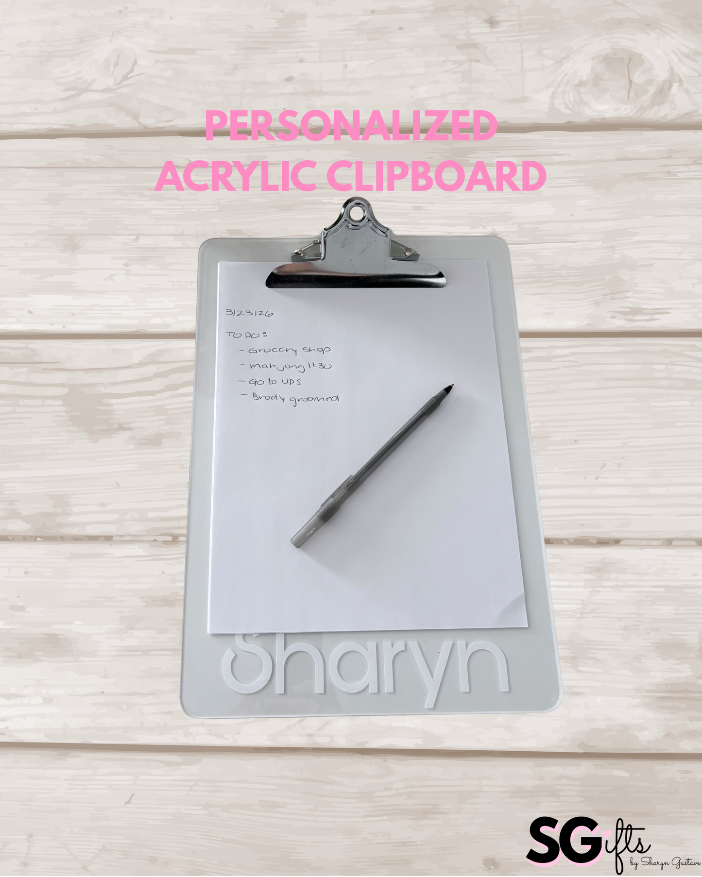 8.5" x 12" personalized acrylic clipboard