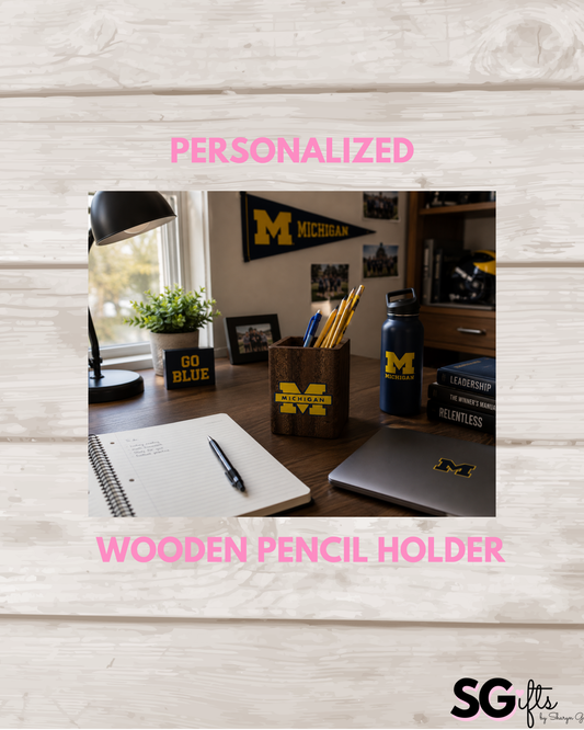 Personalized 2" x 3"  wood pencil/ pen organizer with your college logo