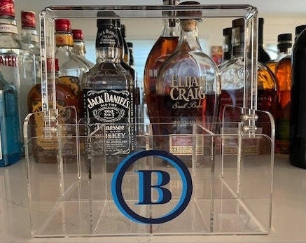 Personalized clear acrylic silverware caddy - double circle monogram