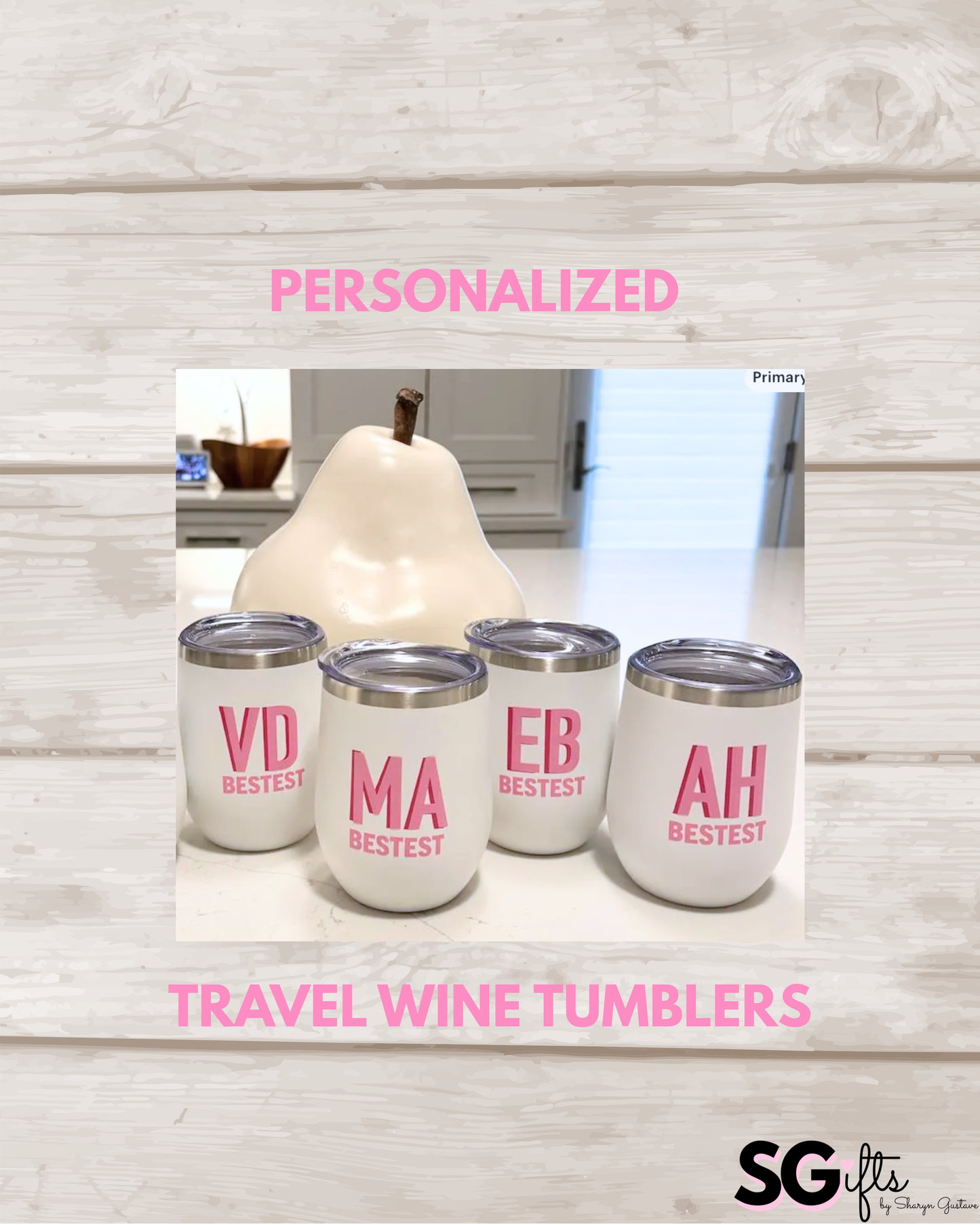 Personalized 12 ounce white stainless steel tumbler with lid / set of 4 - double letter monogram