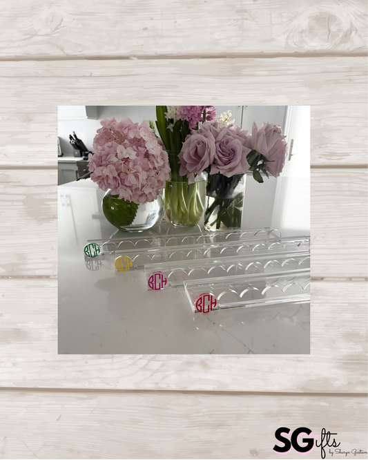 Personalized clear acrylic 17.5" scalloped edge mahjong racks- set of 4