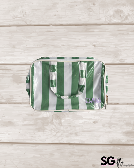 Personalized coated makeup bag with tassle closure-green/white-  x large