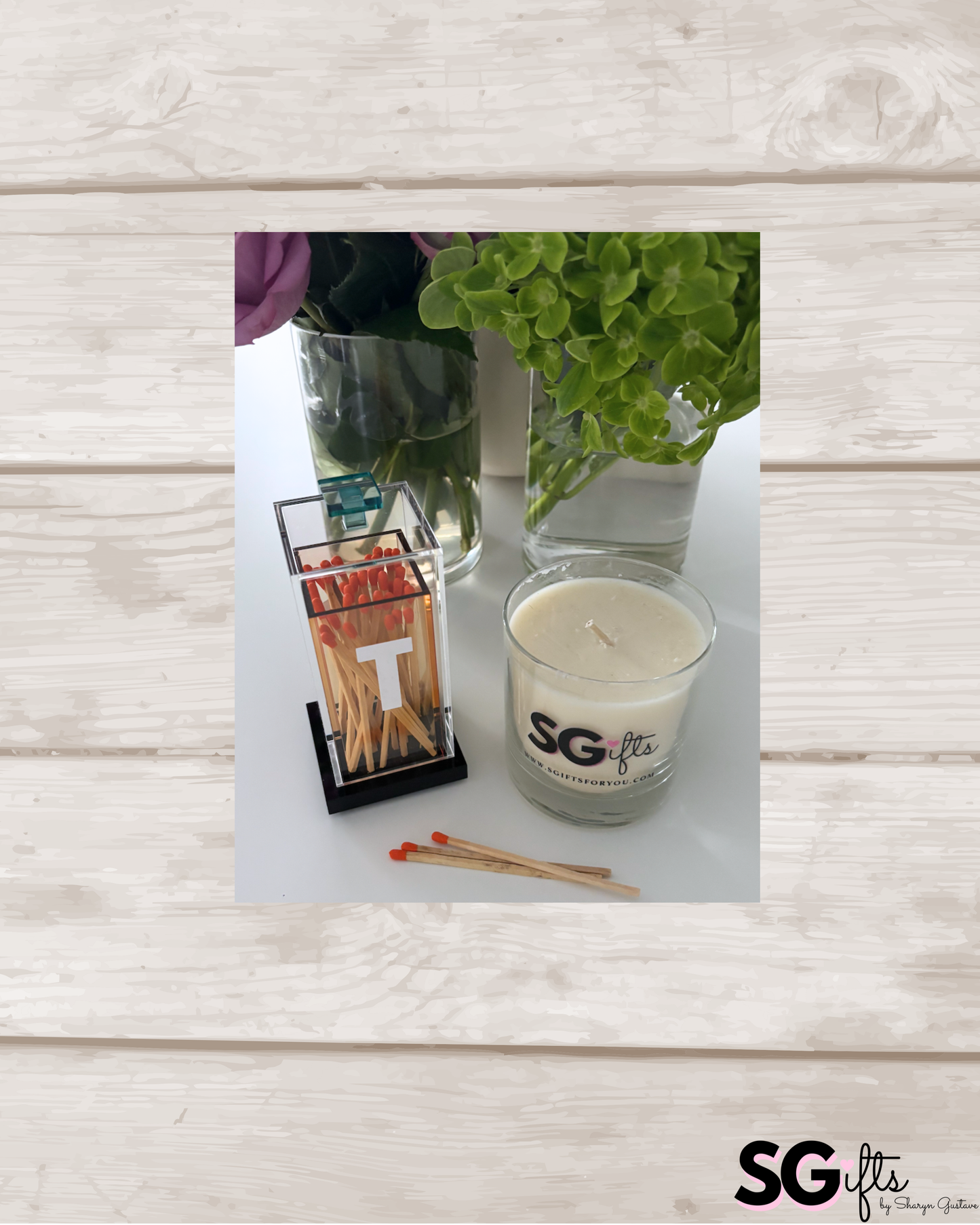 Personalized amber and blue acrylic match holder /hostess gift  (matches not included)