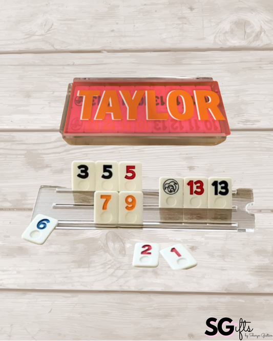 Personalized luxury acrylic rummikub set - transparent hot pink