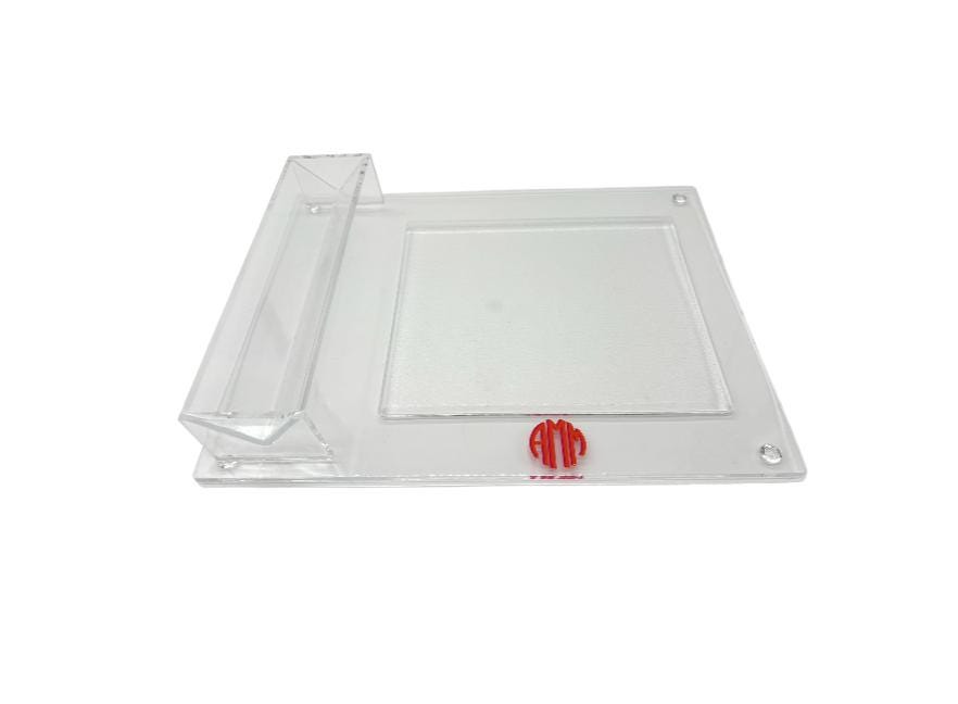 Personalized clear acrylic cheese and cracker tray with vinyl monogram