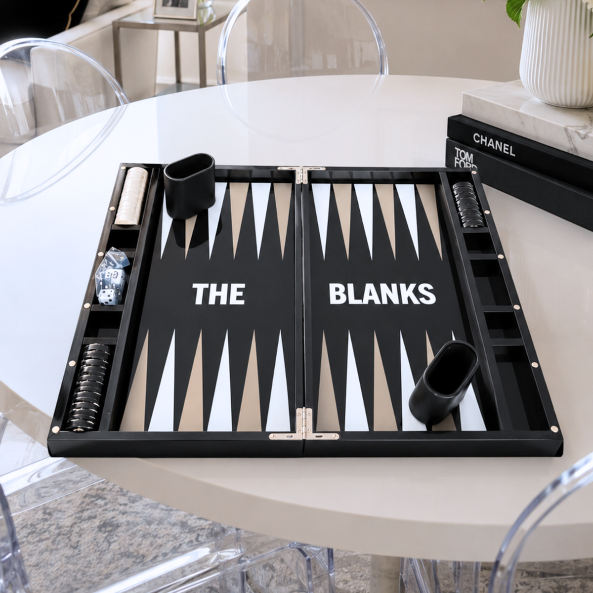 Personalized black and white acrylic backgammon set