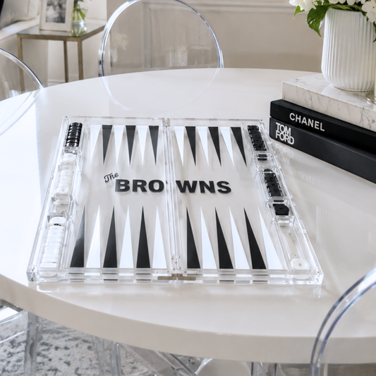 Personalized acrylic backgammon set - black and white