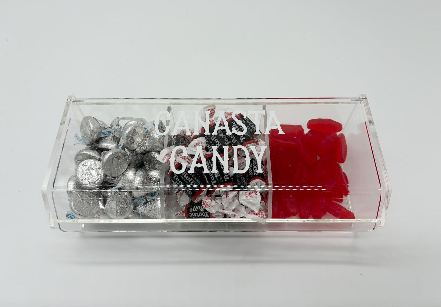 Acrylic 3 compartment CANASTA CANDY box (candy not included)