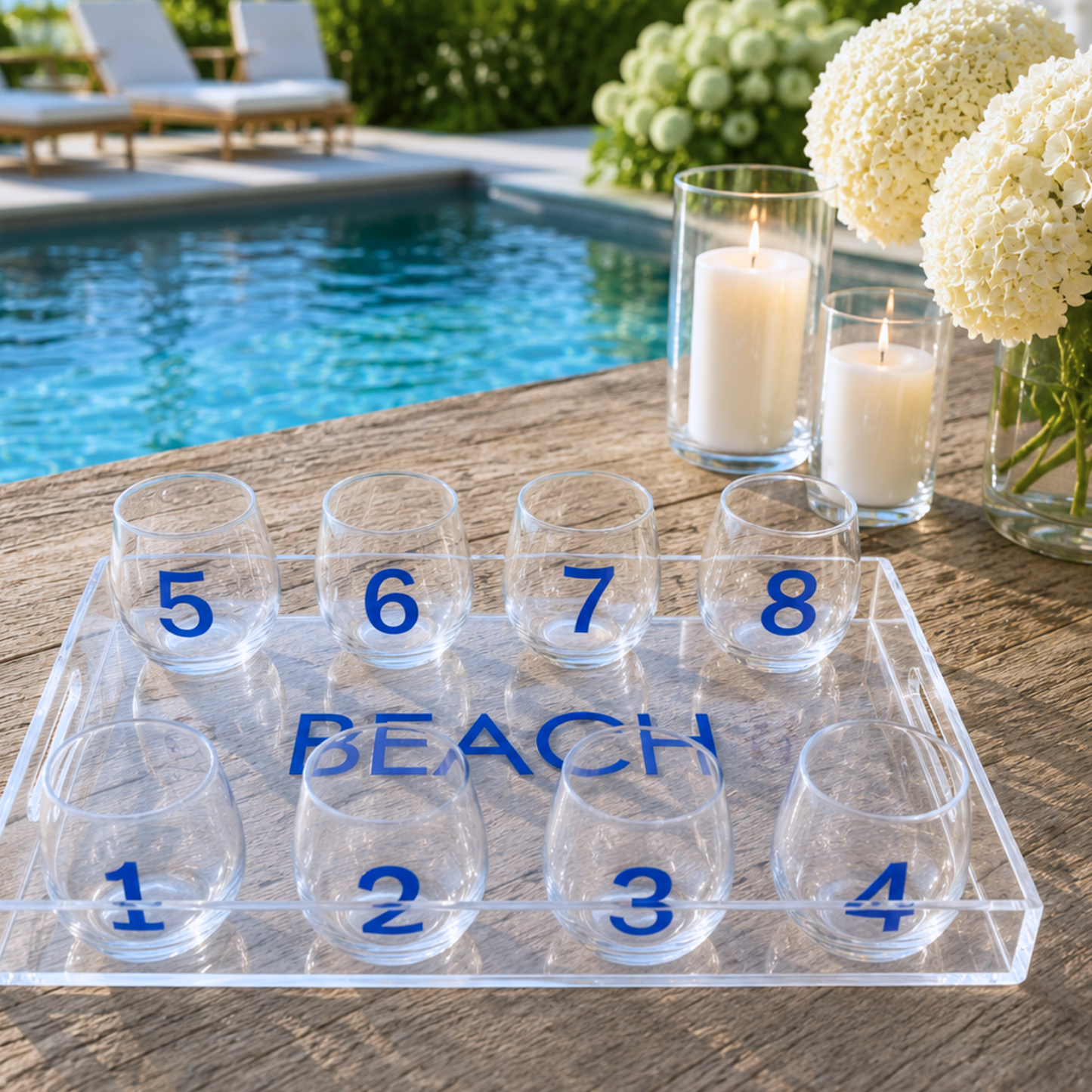 Personalized Acrylic Tray & Wine Glass Set: Beach House Decor