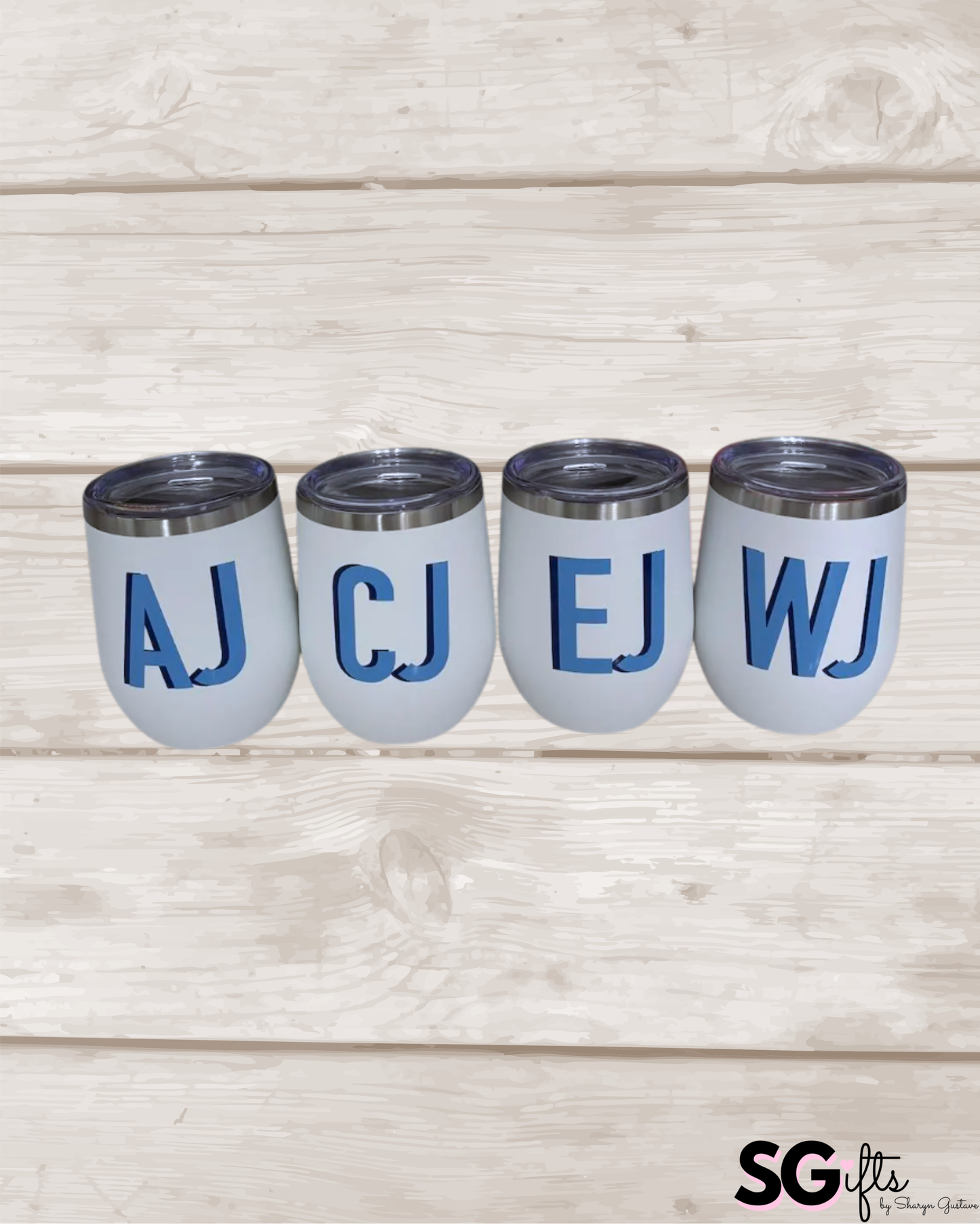 Personalized stainless steel white tumblers -set of 4