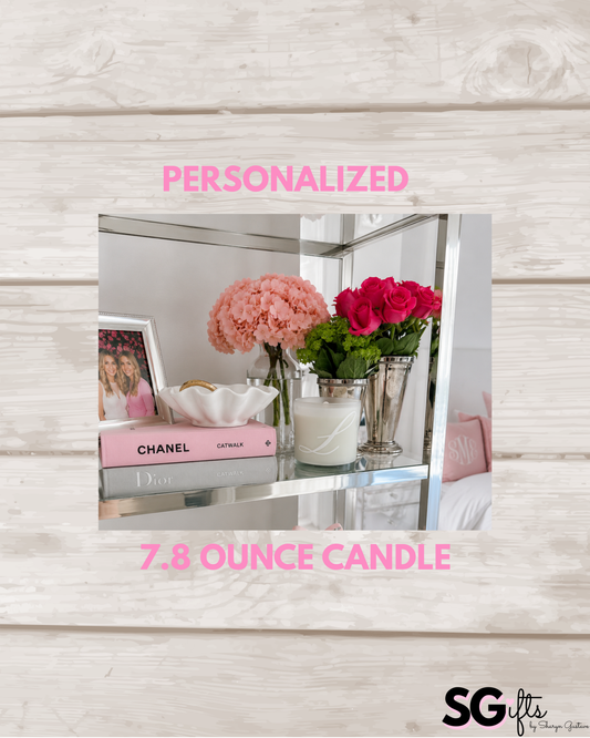 Personalized 7.8 ounce beige with a one letter romantic monogram