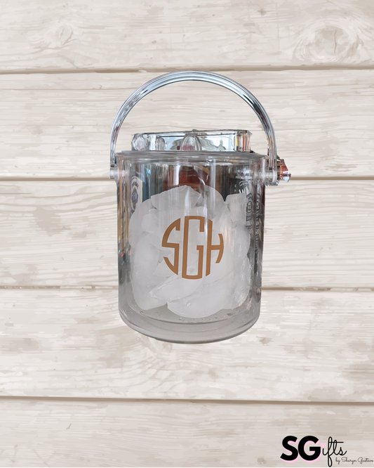 Personalized clear acrylic 1 1/2 quart double wall ice bucket - modern monogram