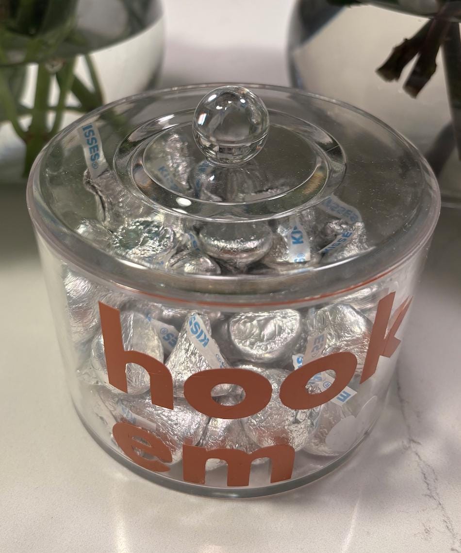 personalized clear acrylic 3" x 4"  college desk candy jar- can be made with any college