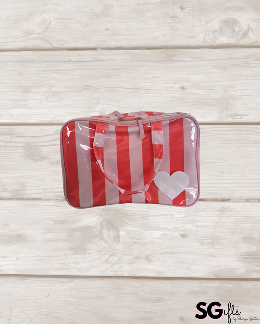 Personalized coated makeup bag with tassle closure- pale pink/red- x large