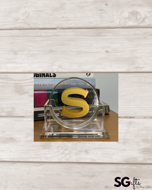 Personalized 4" clear acrylic round 1 letter monogram coasters - set of 4