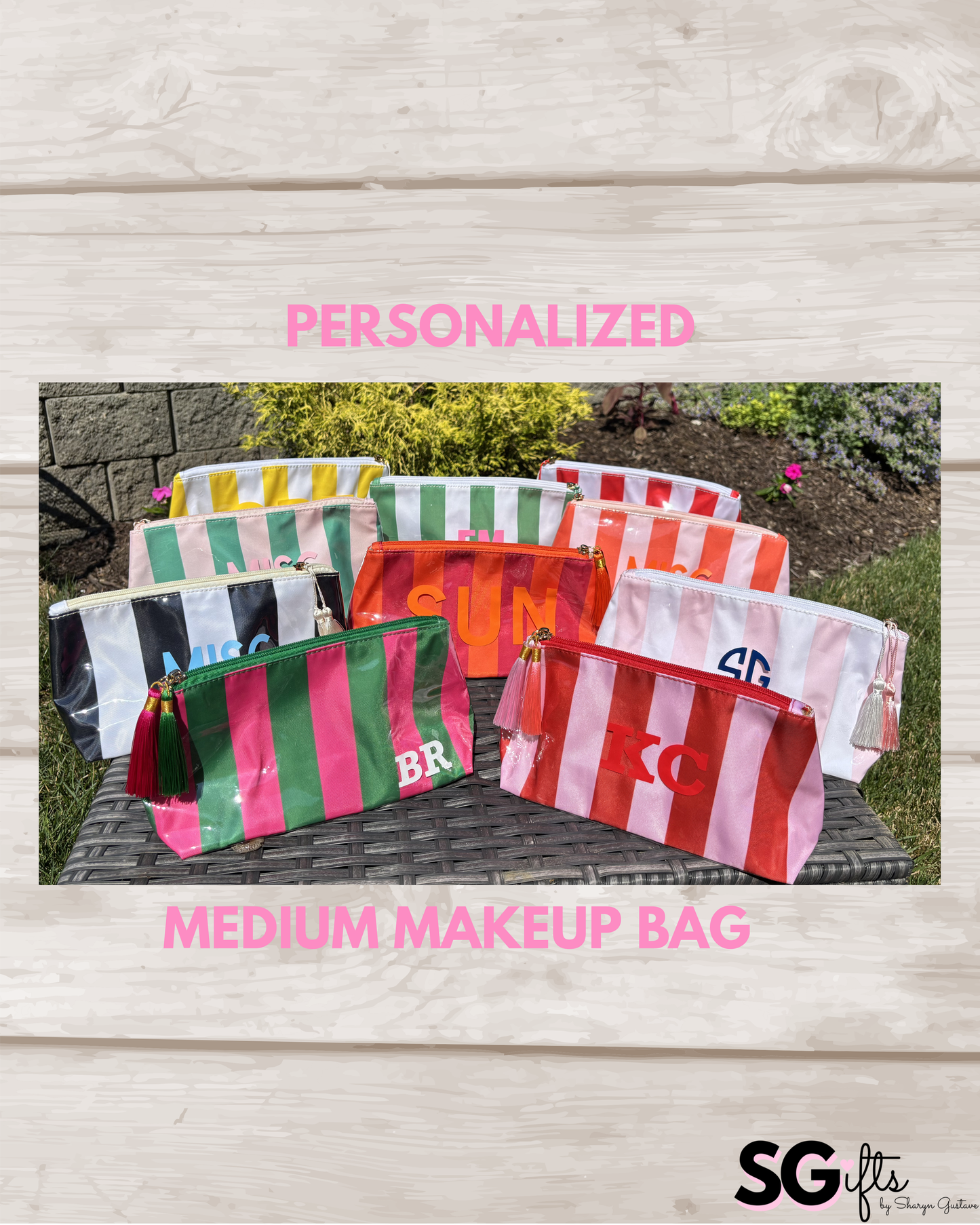 Personalized coated travel makeup bag with tassel closure-medium