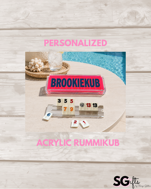 Personalized luxury acrylic rummikub set - transparent hot pink