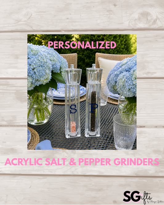 Personalized acrylic 12" salt and pepper shakers- navy  - sold as set
