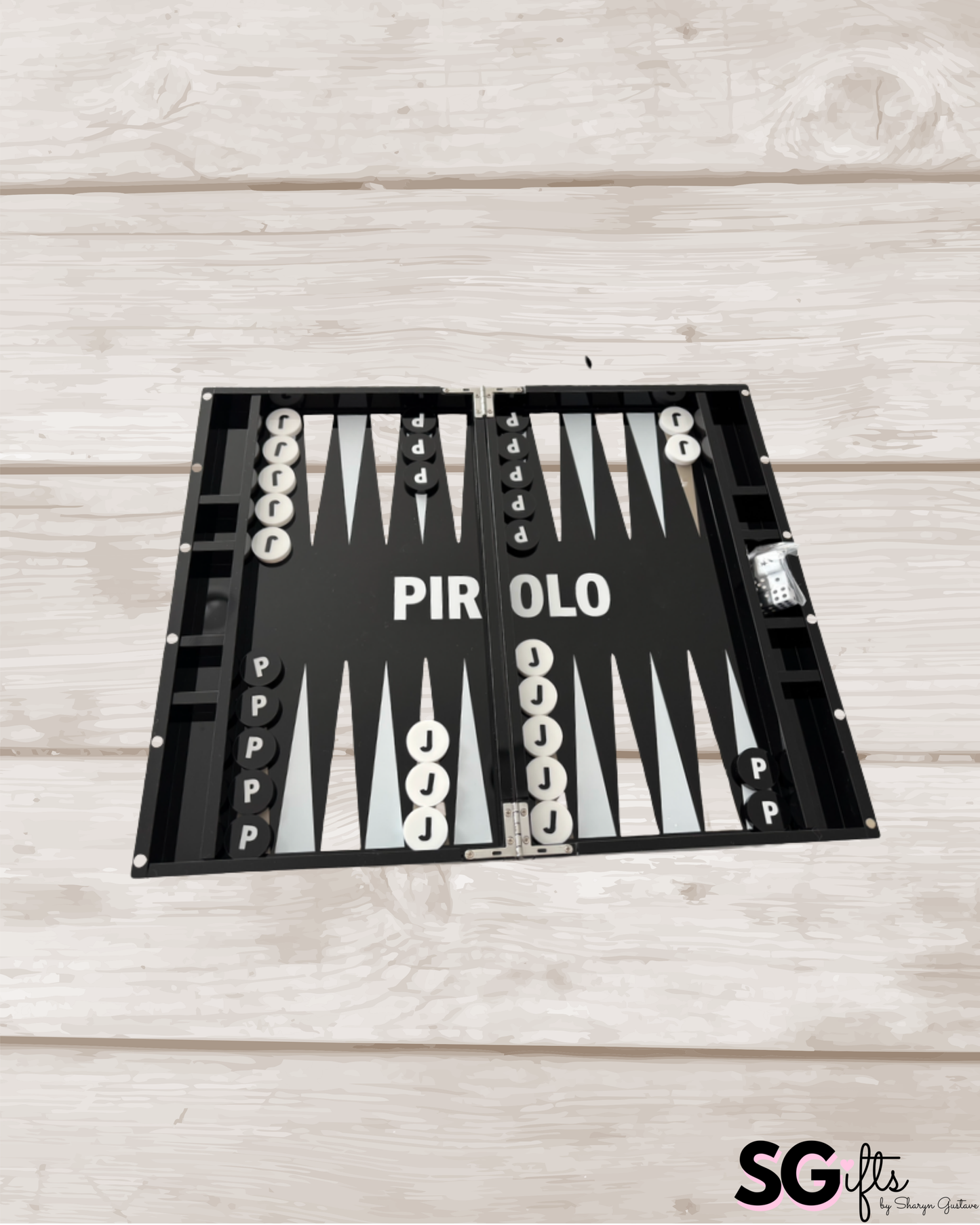 Personalized black and white acrylic backgammon set
