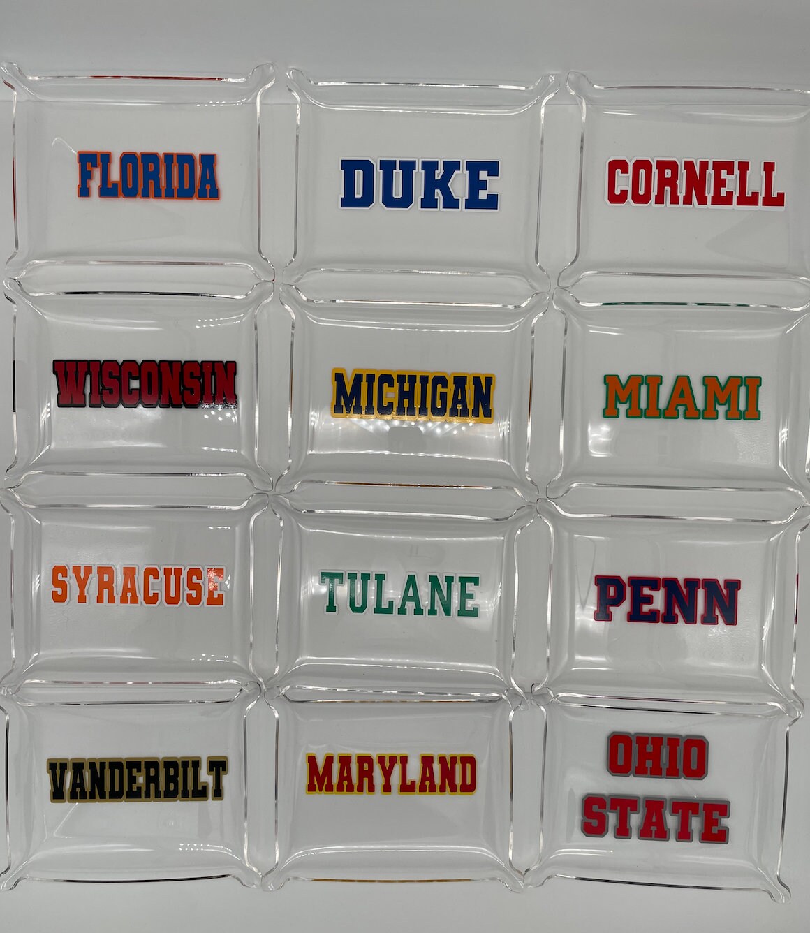 personalized 6" x 8" acrylic Pinch Tray with your college in bold permanent vinyl and your name